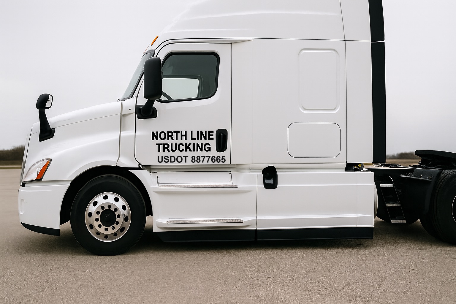 Black lettering on a white truck door
